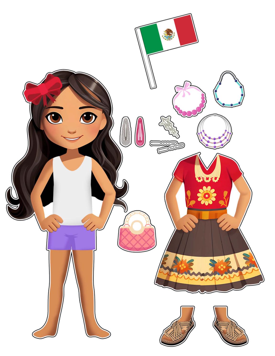 Isabella Mexican Magnetic Paper Girl Doll